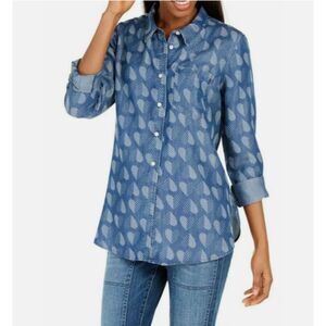 NWT Tommy Hilfiger Long Sleeve Chambray Hearts Button Down Shirt Sz Small